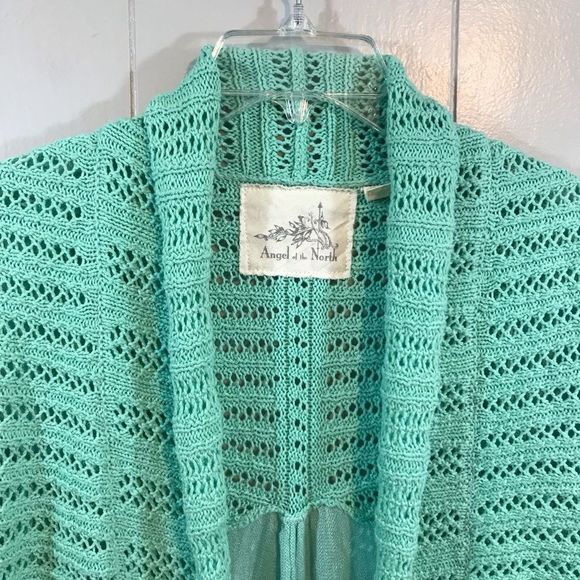 Angel of the North Anthro Linen Blend Green Open Lightweight Cardigan Sweater S - Picture 2 of 9
